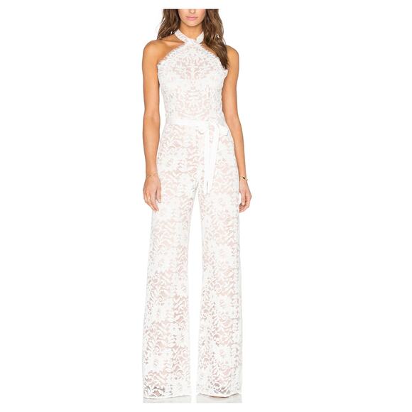 Alexis S Womens Rene Lace Wide Leg Jumpsuit Halter Lined Rose Detail - Picture 1 of 13